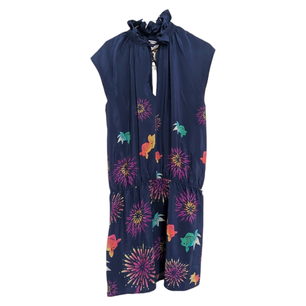 Meghan Los Angeles Navy Dress with Colorful Floral and Fish Print 12